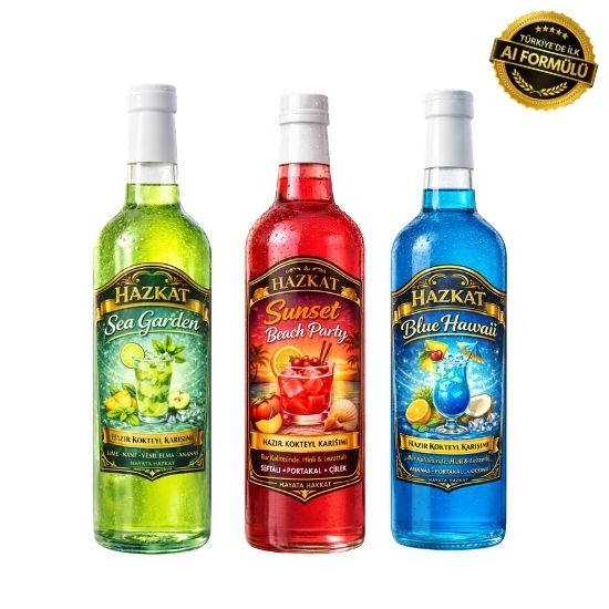 Hazkat Tropic Set Alkolsüz Kokteyl Mocktail Hazır Karışım Şurupları  750ml x 3